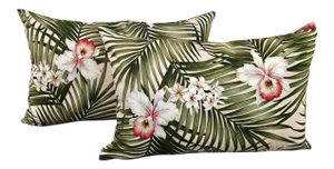 Vintage Barkcloth Fronds and Lillies Lumbar Pillows - a Pair