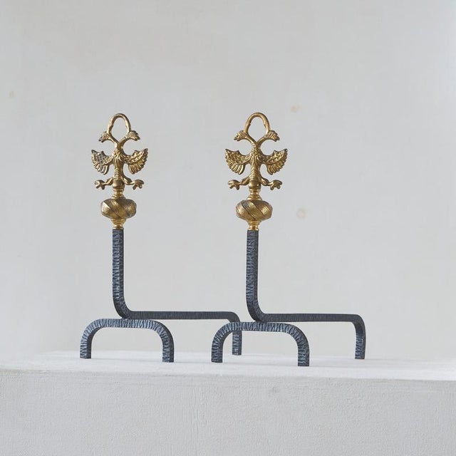 Large 19th Century Andirons in Brass with Birds, 1920s, Set of 2 For Sale - Image 10 of 13