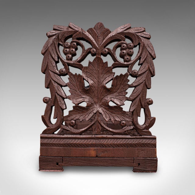 Wood Vintage Carved Book Slide, Anglo Indian, Teak, Library Stand, Colonial, Art Deco For Sale - Image 7 of 11