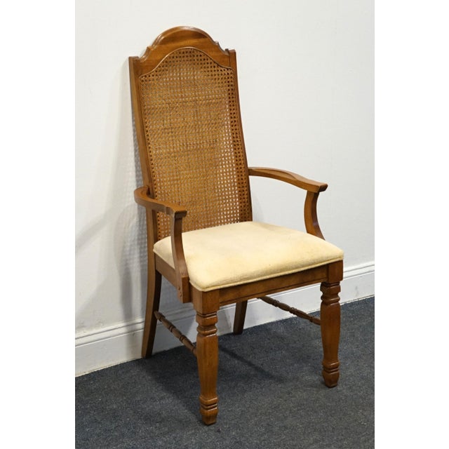 Singer Furniture Solid Pecan Italian Mediterranean Style Cane Back Dining Arm Chair For Sale - Image 4 of 11