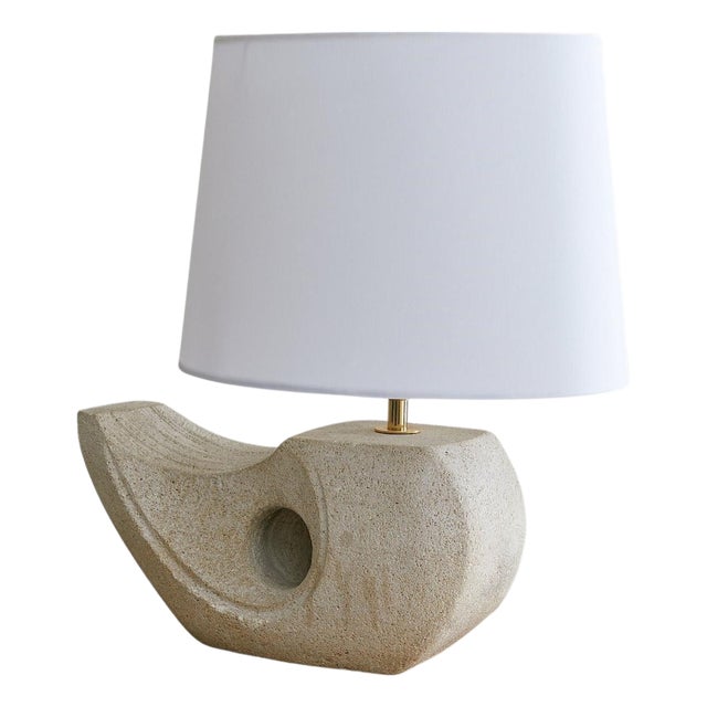 1970s Albert Tormos French Abstract Limestone Table Lamp with Shade For Sale