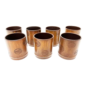 Mid-Century Modern Faux Wood Grain Lowball Cups - 7 Pieces