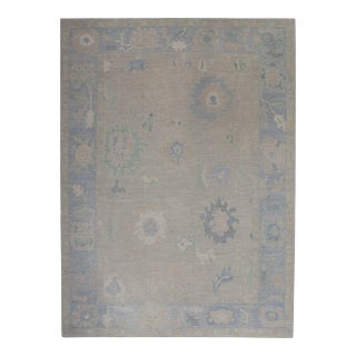 Blue & Beige Handwoven Turkish Oushak Rug 10'3" X 14'1" For Sale