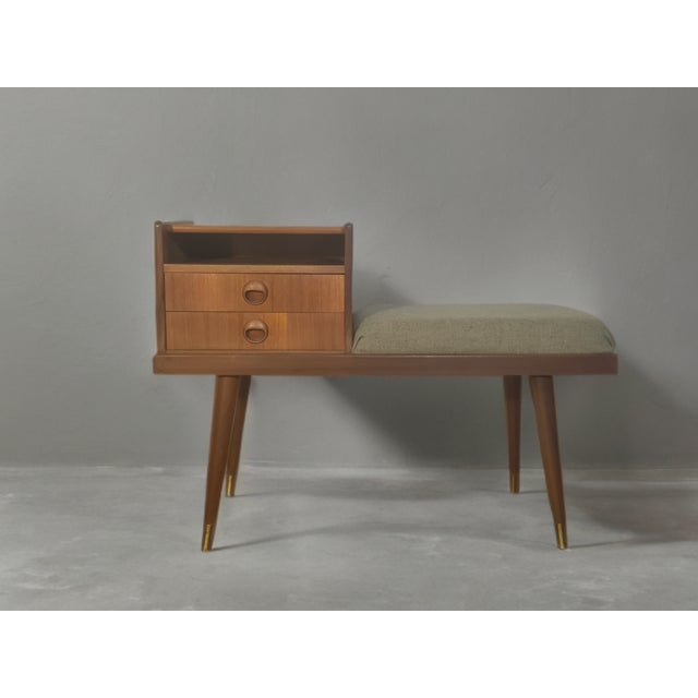 Mid-Century Scandinavian Teak and Green Fabric Entryway Bench, 1960s For Sale - Image 9 of 13