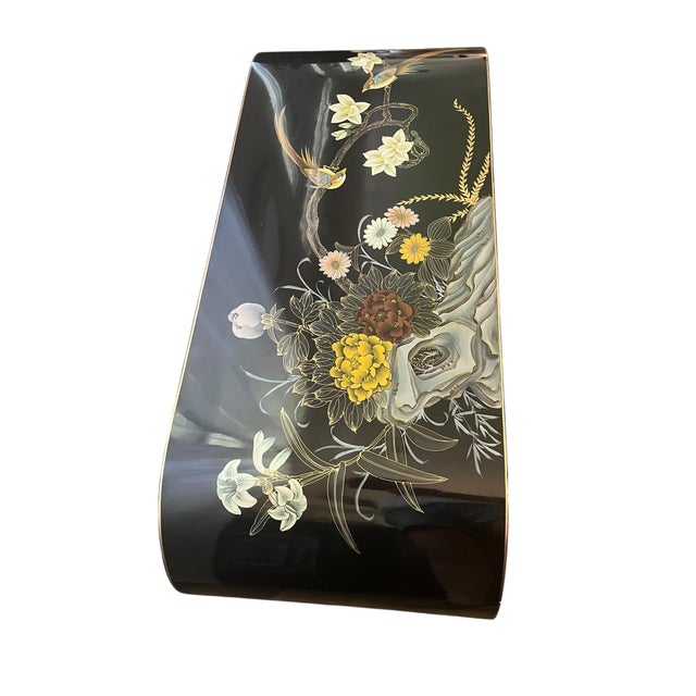 Purchased in Hong Kong years ago this Traditional Ming Dynasty scroll shape with stylized gold scrollwork bordering the...