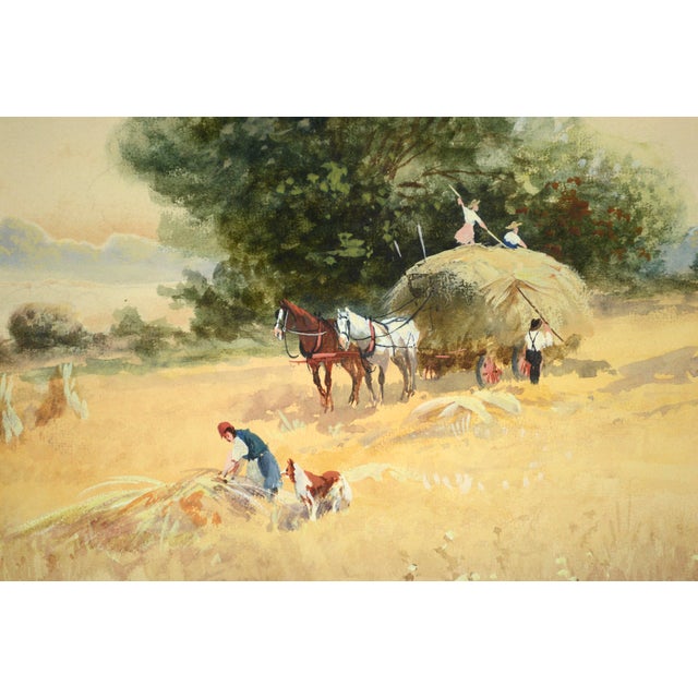 Early 20th Century Wheat Field Harvest, Early 20th Century Figurative Landscape For Sale - Image 5 of 7