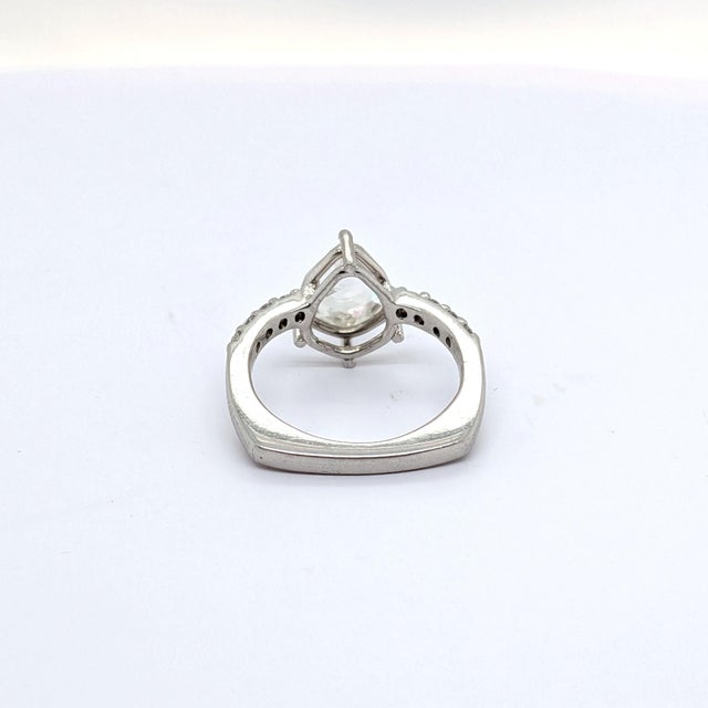 Platinum Pear Shaped Rose-Cut Diamond Ring With European Shank - Size ~3.5 For Sale In Phoenix - Image 6 of 9