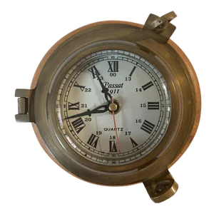 Vintage Passat Ship Clock by Sarreid Metal on Wood Base.