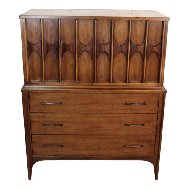 Mid 20th Century Kent-Coffey 'Perspecta' Walnut / Rosewood Highboy Dresser For Sale