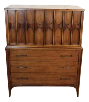 Mid 20th Century Kent-Coffey 'Perspecta' Walnut / Rosewood Highboy Dresser