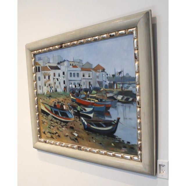 Mid-Century Modern Mid Century Oil Painting of French Fishing Town by Artist Tanguy Le Roy For Sale - Image 3 of 10