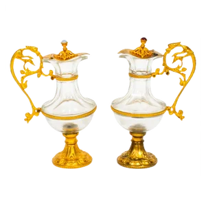 19th Century French Ormolu & Glass Ewers, Set of 2