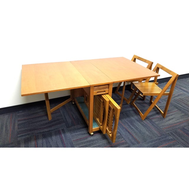 Vintage MidCentury Modern Drop Leaf Table With Chairs and Storage Set