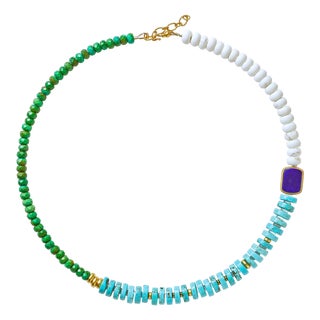 Turquoise Lapis Color Block Necklace For Sale