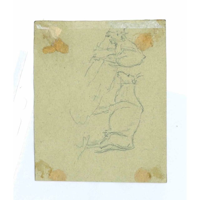 The Maiden is an original Drawing in pencil realized in the 19th Century by Paul Huet (1803-1869). With another drawing on...