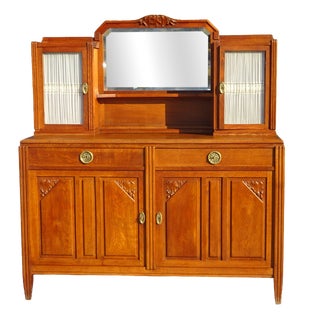 Vintage Oak Buffet with Sentry Boxes and Mirror For Sale