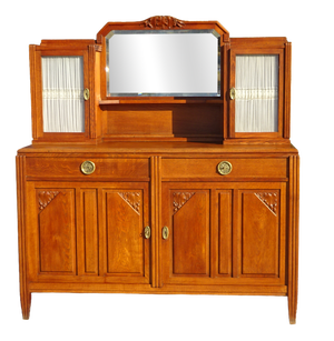Vintage Oak Buffet with Sentry Boxes and Mirror