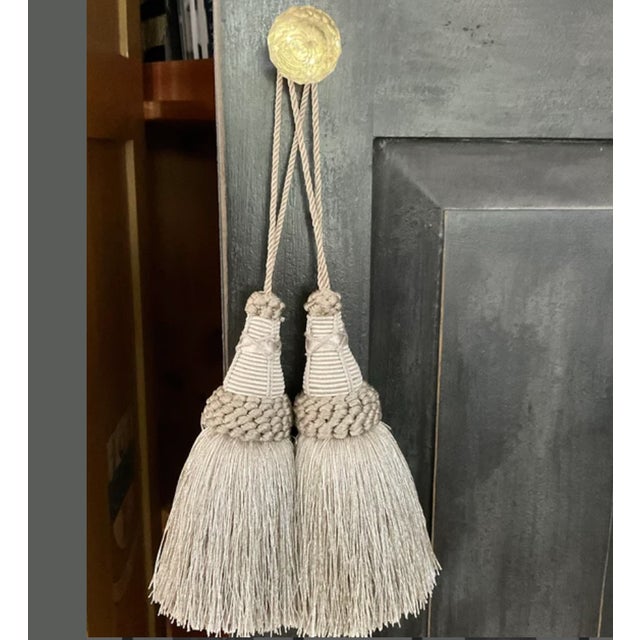 Pair of Key Tassels in Amethyst and Gray With Looped Ruche For Sale - Image 13 of 14