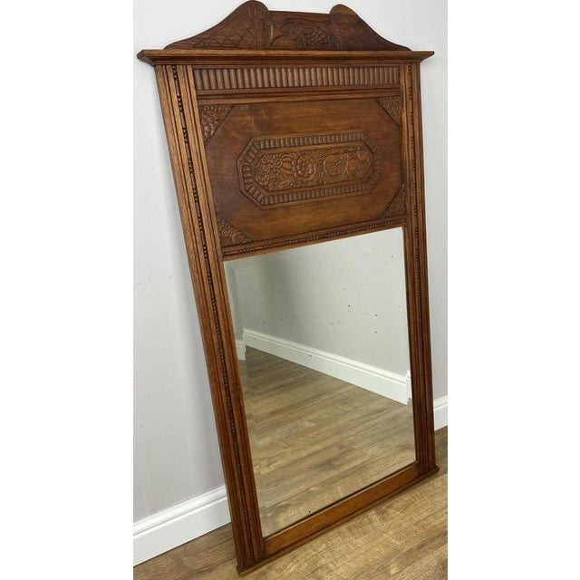 Antique French Wall Mirror with Carved Oak Frame For Sale - Image 11 of 11