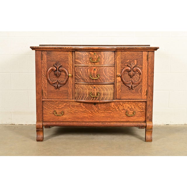 Antique Victorian Carved Tiger Oak Sideboard or Bar Cabinet, Circa 1890s For Sale - Image 16 of 16