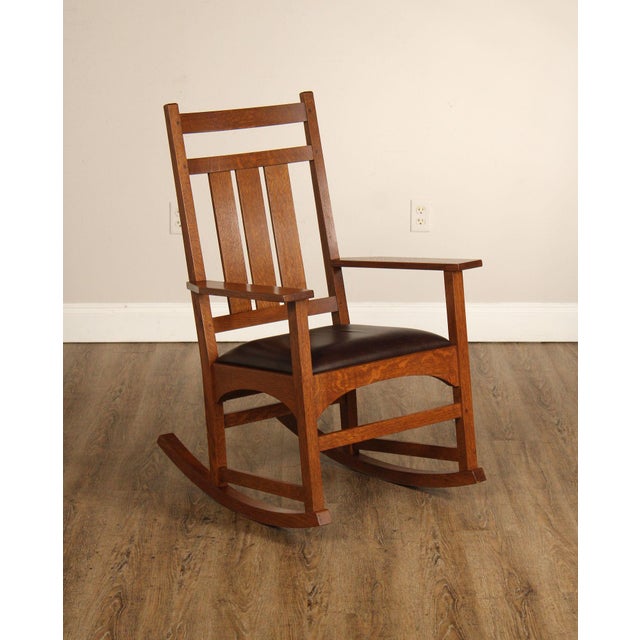 High Quality American Made Solid Oak Wood Rocker with Custom Upholstered Seat, #54 Finish