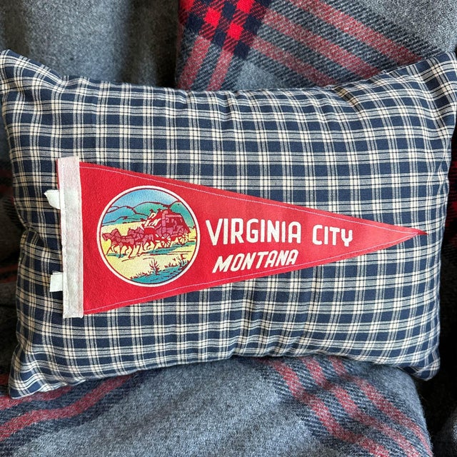 American Montana Virginia City Vintage Pennant on New Woven Throw Pillow For Sale - Image 3 of 4