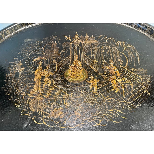 Antique Late 1800s English Chinoiserie Paper Mache Tray Table For Sale - Image 11 of 18
