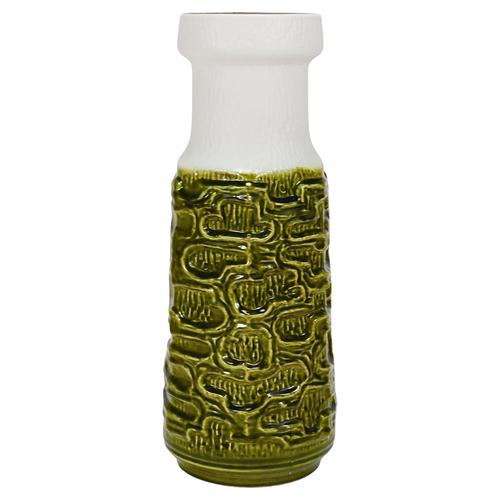 Tall Brutalist Op-Art Green & White Terracotta Floor Vase, Austria, 1970s For Sale - Image 12 of 12