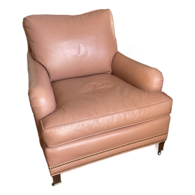 Vintage Salmon Pink Hancock & Moore Leather Lounge Chair For Sale