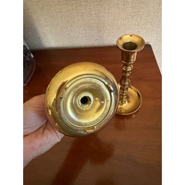 Vintage Polished Brass Candlesticks - A Pair For Sale - Image 4 of 6