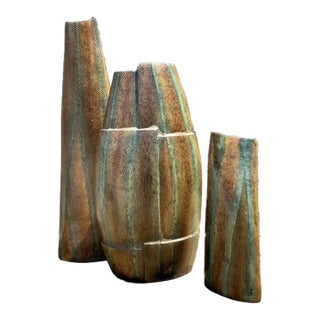 Vintage Snakeskin Wrapped Geometric Vases - Set of 3 For Sale