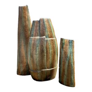 Vintage Snakeskin Wrapped Geometric Vases - Set of 3