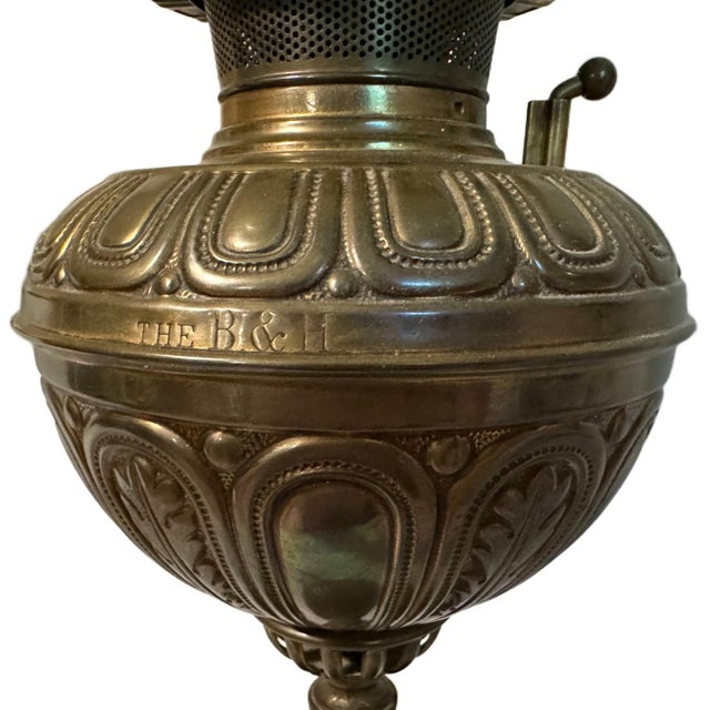 Metal Antique Late 19th Century Bradley Hubbard Hand Painted Opaline Converted Oil Lamp For Sale - Image 7 of 10