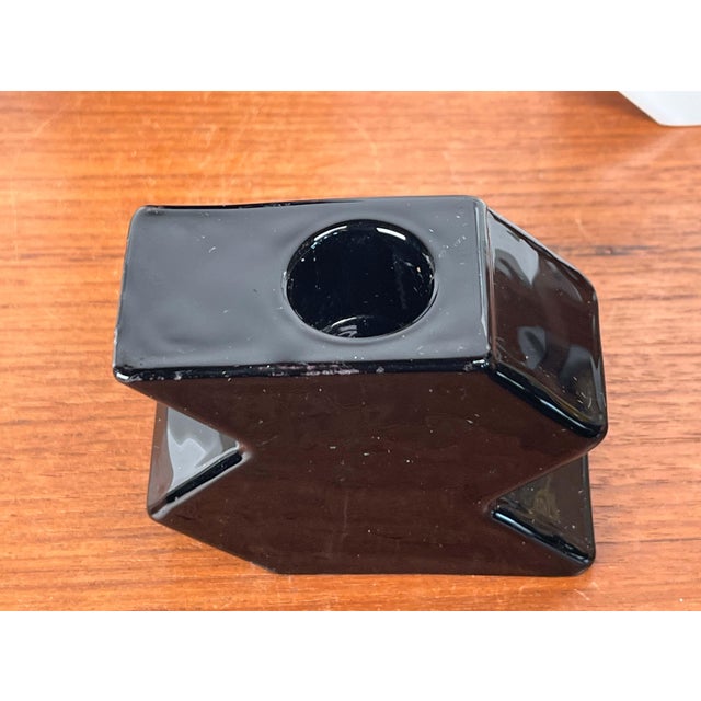 Postmodern Black and White Glass Candleholder by Halskov & Dalsgaard for Holmegaard, Set of 4 For Sale - Image 12 of 18