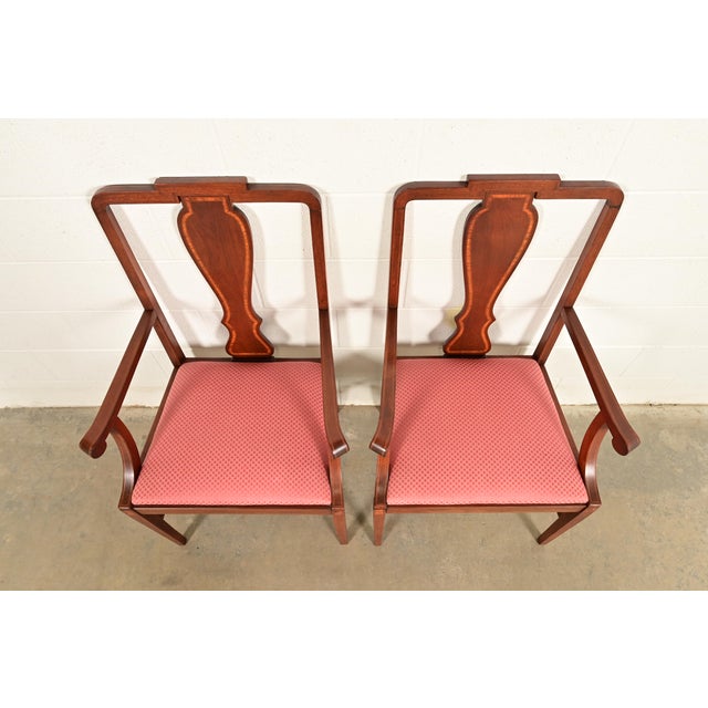 1940s Baker Furniture Style Federal Inlaid Mahogany Armchairs, Pair For Sale - Image 5 of 14