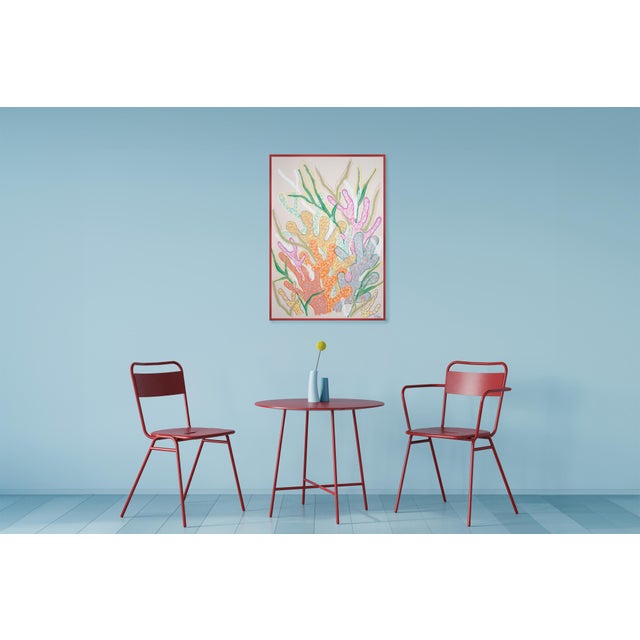 2020s 2025, Funky Coral Textures, Pastel Tones Illustration Style Seascape, Gouache Crayon on Watercolor Paper by Romina Milano For Sale - Image 5 of 8