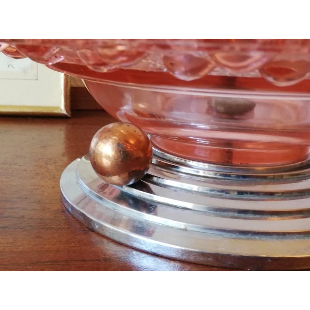 1930s 1930s Art Déco Fruit Bowl with Metal base and pink glass plate For Sale - Image 5 of 8
