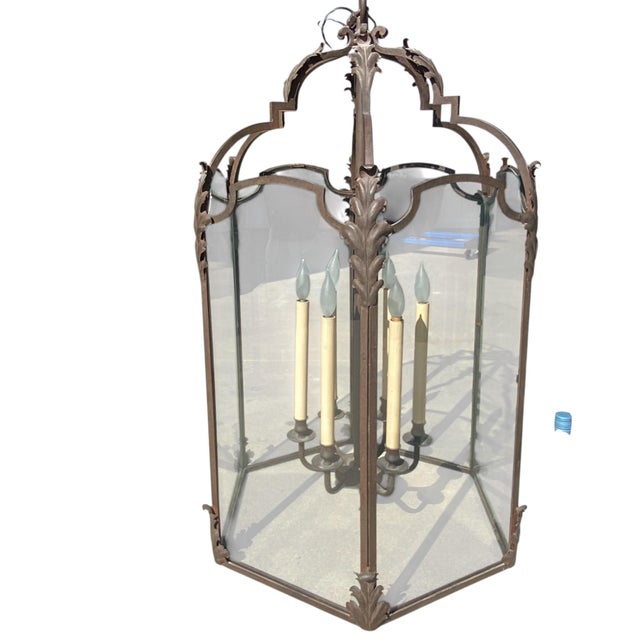 Large Paul Ferrante Iron & Glass Lantern, 43" Tall "4040 DoverII" For Sale - Image 10 of 15