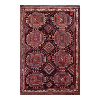 Wonderful Navy Blue Background With Vibrant Details Geometric Pattern Antique Persian Tribal Afshar Rug For Sale