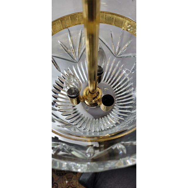 1990s Vintage Brass & Crystal Bell-Jar Chandelier Pendant Foyer Light For Sale - Image 6 of 12
