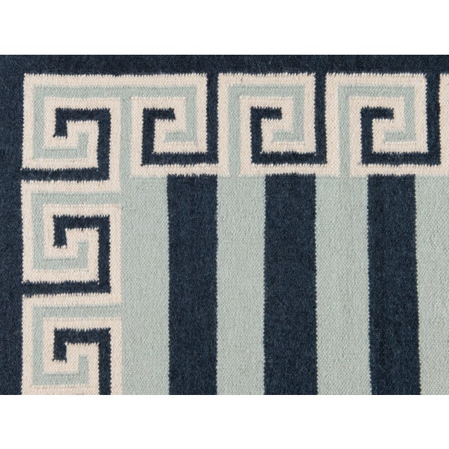 Part & Parcel Goods Wool Stripe Rug, 5' x 8', Sky Blue, Navy and Eggshell For Sale In Charlotte - Image 6 of 6