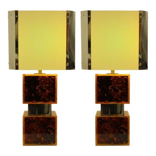 1970s Brazilian Acrylic, Resin and Brass Custom Table Lamps - a Pair For Sale