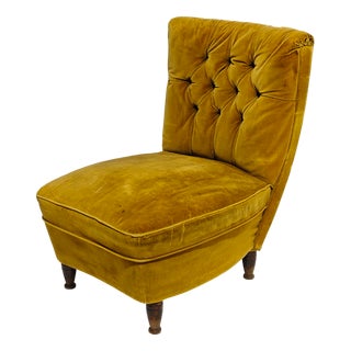Italian Velvet Chair with Capitonné Workmanship, 1950s For Sale