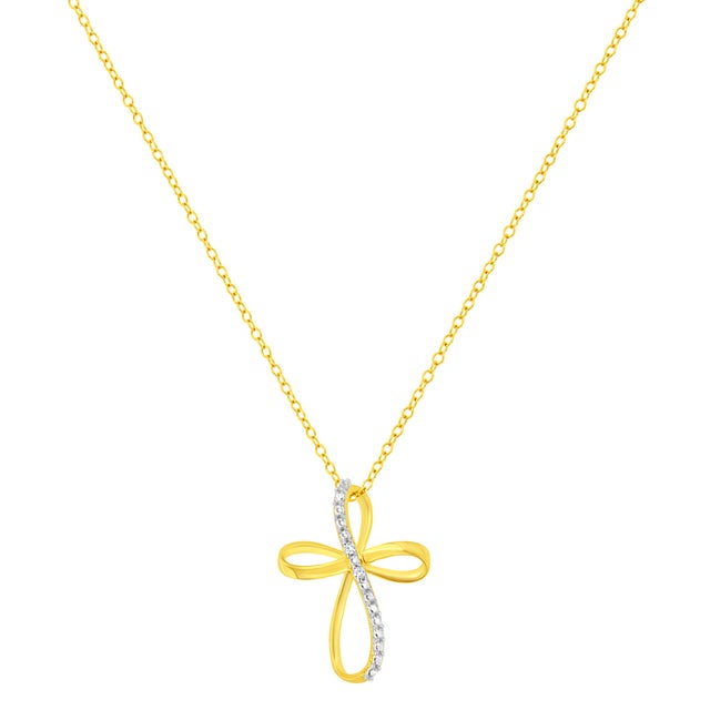 Show off your faith with this stunning 10K yellow gold coated .925 sterling silver ribbon cross pendant. The cross shaped...