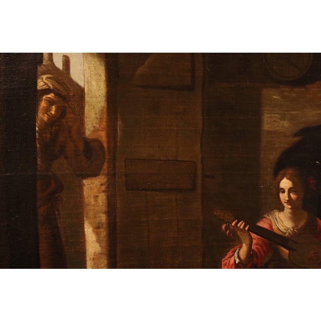 Roman Artist after Caravaggio, Company of Musicians, 1650, Oil on Canvas For Sale - Image 7 of 15
