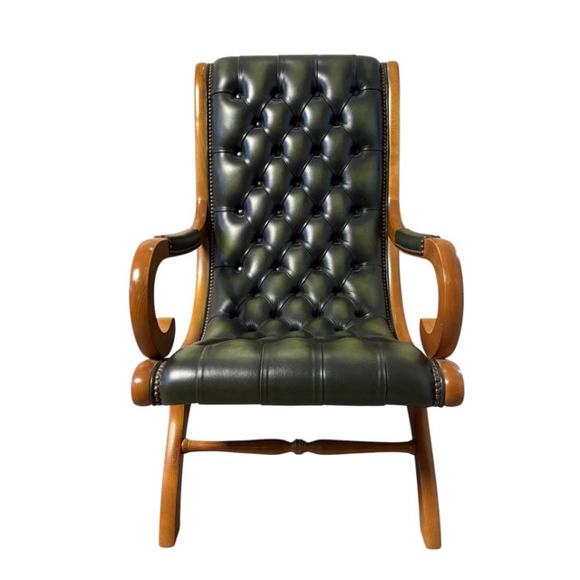 1960s Set of Mid-Century Modern Green Leather Armchair with Ottoman, 1960s For Sale - Image 5 of 7