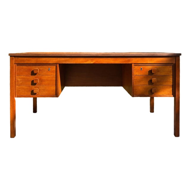 Danish Mid Century Modern Teak Executive Desk by Domino Møbler C 1960s For Sale
