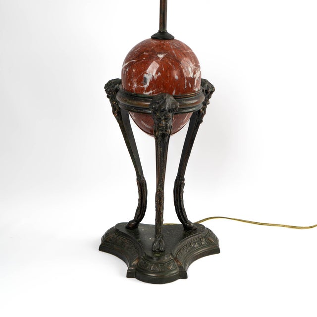 Vintage Neoclassical Athénienne Table Lamp With Red Marble Orb & Pleated Shade For Sale - Image 9 of 17