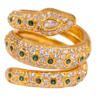 Mystic Serpent Emerald & Diamond Triple Wrap Ring, Size 4 For Sale