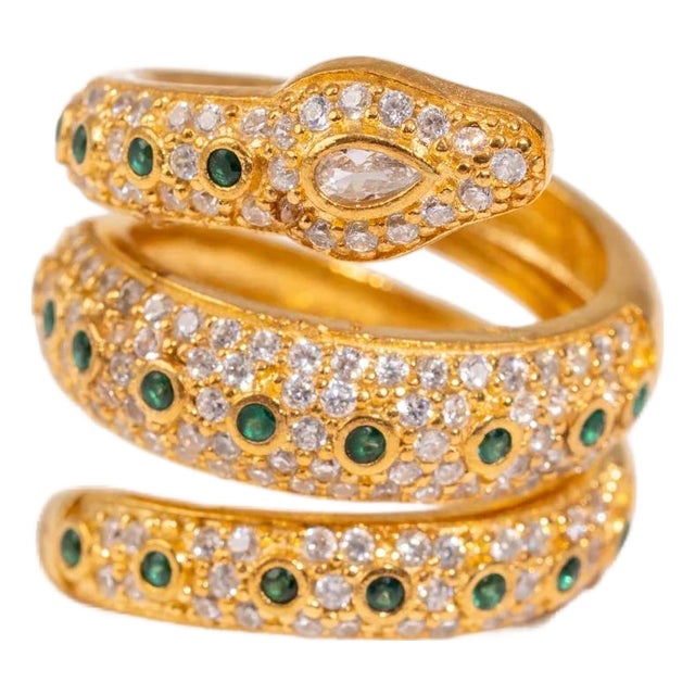 Mystic Serpent Emerald & Diamond Triple Wrap Ring, Size 4 For Sale